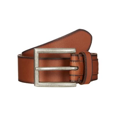 Designer tan leather debossed logo belt